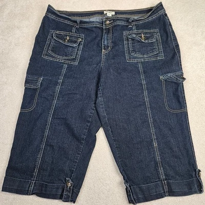 Woman's Cato Plus Size 18W Denim Capri Dark Wash Cargo Pocket Mid Rise Stretch - Image 1 of 4