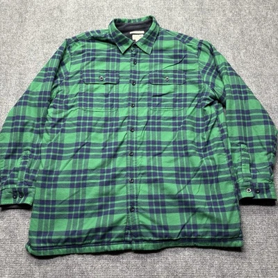 LL Bean Fleece Lined Flannel Shirt Jacket Mens 2XL XXL Tall Green Plaid Shacket - Image 1 of 4