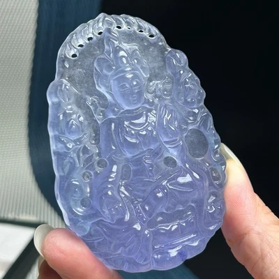 Colgante y collares amuleto grabado jadeíta jade púrpura hielo natural real Foto 1 de 4