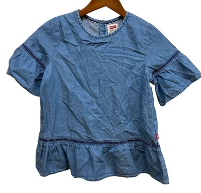 Levi's Dress Girls Size Large Blue Denim Ejyelet Button - Image 1 of 4