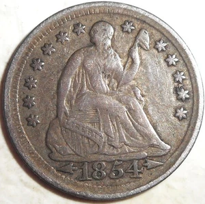 1854 Sitzende Freiheit Half Dime, schöne Münze, Nachlassverkauf, KOSTENLOSER VERSAND - Bild 1 von 2