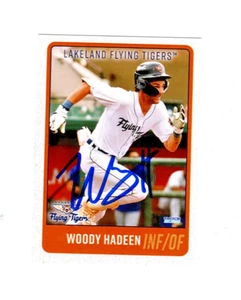 Tarjeta de béisbol firmada con autógrafo de Woody Hadeen 2025 Lakeland Flying Tigers d - Imagen 1 de 2