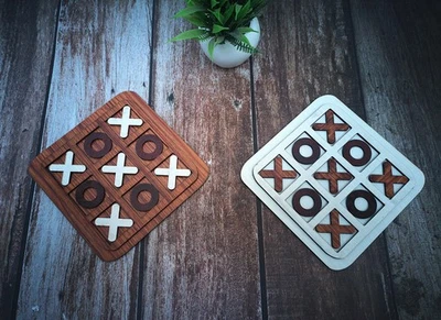 Wooden Tic Tac Toe Board Game 6",Handmade Mini Travel XO Game, Rustic Gift-2 pcs - Image 1 of 4