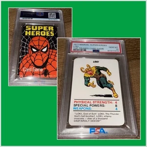 1977 MARVEL SUPERHEROES LOKI TOP TRUMPS GIOCO DI CARTE PSA 10 GEM MINT RARO!!! - Foto 1 di 5