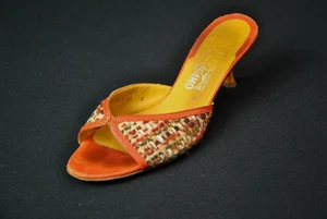 VTG Salvatore Ferragamo Orange Woven Heels Women 10 Shoes F1025BS - Picture 1 of 6