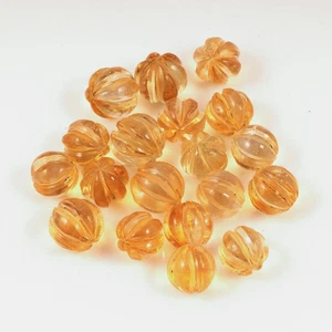 Natural Citrine Carved Pumpkin Shape Round Loose Beads 38.38 Ct Size 6 to 7.5 mm - Picture 1 of 3