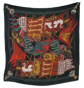 HERMES Multicolor ETENDARDS ET BANNIERES Print Cashmere-Silk Blend 90cm Scarf - Picture 1 of 11