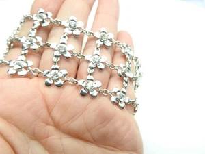 Signed Cookie Lee Clear Rhinestone Silver Tone Flower Linked Bracelet Vintage - Picture 1 of 4