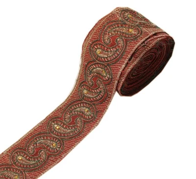 Cinta bordada sushila vintage de borde de sari rojo artesanía india Foto 1 de 4