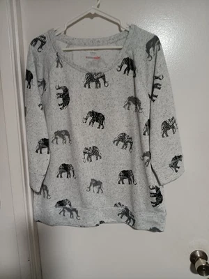 STYLE & CO SPORT MUJER JERSEY GRIS SUDADERA ELEFANTES PEDRERÍA TALLA L Foto 1 de 3