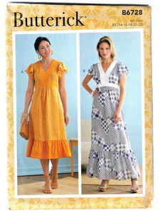 Vestido Butterick B6728 Fácil Costura Patter Misses Dos Variaciones 2 Longitudes 14-22 - Imagen 1 de 4