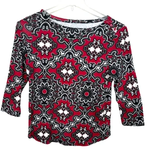 Charter Club perfekt weich Pima Baumwolle rot & schwarz Print Top M Dark Academia - Bild 1 von 8