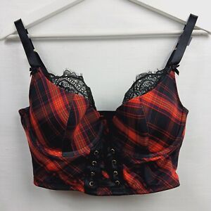 Lane Bryant Cacique Lightly Lined French Balconette Plaid Underwire Bra 32DDD