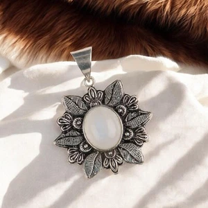 Natural Rainbow Moonstone Sterling Silver Bezel Mother Unique Engagement Pendant - Picture 1 of 6
