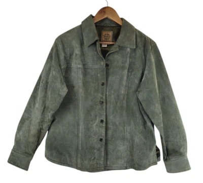 Vtg AMI Paris Leather Shacket Womens L Neutral Minimalist Dark Green Earthy Boho - Image 1 of 4