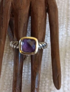 Pretty 14K Gold & Sterling Square Shaped Faceted Amethyst Ring - Picture 1 of 8