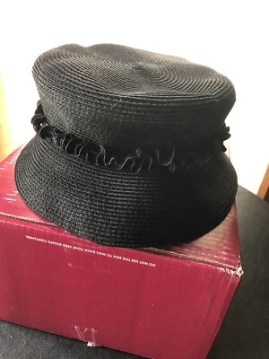 Sombrero Cloche Liz Claiborne Vintage Rayón Negro Con Bandas Extraíbles Foto 1 de 4