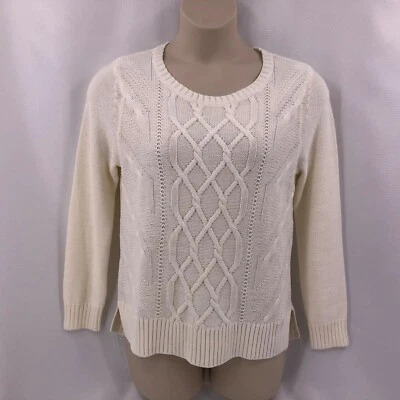 North Crest женщин кабель свитер размер средний слоновой кости кремовый Hi низкий кромки стороны разрезы - Изображение 1 из 4
