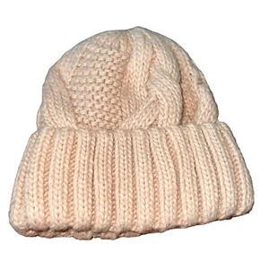 H & M Chunky Knit Wool Blend Beanie Hat Cabin Core Cozy Neutral - Picture 1 of 7