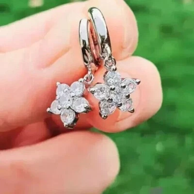 2.00Ct Round Cut Moissanite Women's Drop Dangle Earrings 14K White Gold Plated - Image 1 of 4