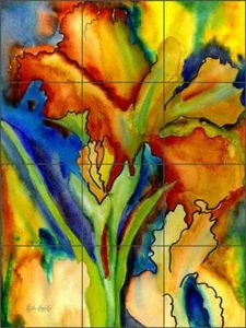 Iris Tile Backsplash Phyllis Neufeld Floral Abstract Art Ceramic Mural PNA021 - Picture 1 of 2