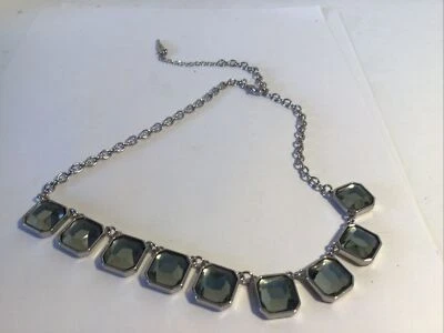 Chloe+Isabel silvertone square Smokey rhinestone statement necklace,NEW - Image 1 of 4