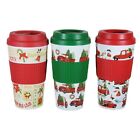 Lot Of 3 Christmas Insulated Tumblers Red Truck Trees Candy Cane Grip Sleeve New