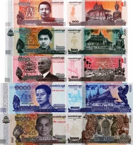 CAMBOGIA - Cambodia Lotto 5 banconote 100/200/500/1000/2000 riels FDS - UNC - Foto 1 di 1