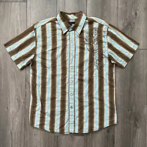 Monarchy Pearl Snap Shirt Mens XL Brown Blue Stripes Short Sleeve - Picture 1 of 9