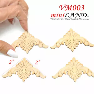 Aplique grande de madera tallada flor Onlay sin pintar 4 piezas para casa de muñecas 1:6 VM003 - Imagen 1 de 3