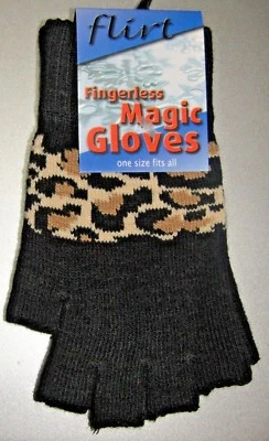 Fingerless Magic Gloves Black With Leopard Print One Size By Flirt Y1