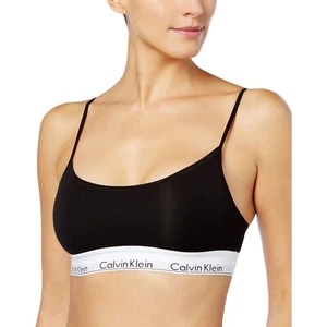 Calvin Klein QF1730 CK Cotton Logo Unlined Bralette In Black - new - Picture 1 of 2