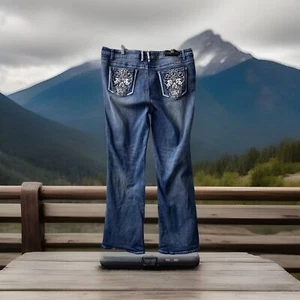 Platin Plüsch Los Angeles Jeans Big Skull Junior 19 blau Strass Boot Cut - Bild 1 von 11