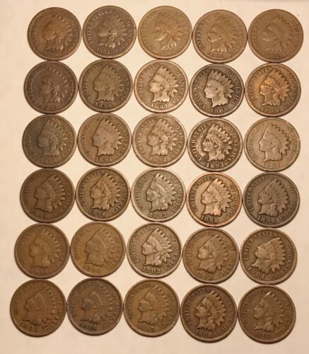 Short Set 1880 - 1909 Indian Head Cent Penny (30 Coins) G / Vg Free Shipping