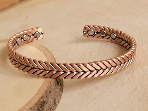 Pulsera magnética mate puro cobre sólido terapia artritis puño espina de arenque - Imagen 1 de 4