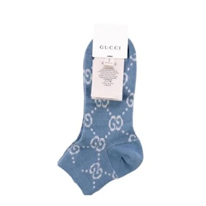 Calcetines Gucci GG Lamé Azul y Plata Brillante Mezcla de Algodón Diseñador Talla 9 Grande - Imagen 1 de 10