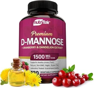 NutriFlair D-Mannose - with Cranberry and Dandelion Extract 1500mg, 120 Capsules - Picture 1 of 4
