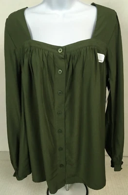 Time n Tru Maternity Top Women Size S 4 to 6 Olive Green Square Neckline New - Image 1 of 4