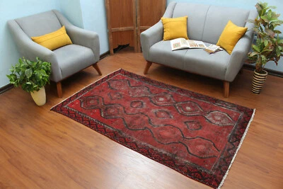 4x6 Geometric Red Hand Knotted Oriental Vintage Wool Traditional Area Rug - Image 1 of 4