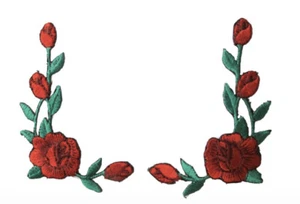 #3964R Lot 2 Pcs Red Rose Flower Embroidery Iron On Applique Patch - Picture 1 of 1