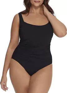 Anne Cole ESF10443 Plus Size Square Neck Shirred Bandeau One-Piece Black 20W - Picture 1 of 2