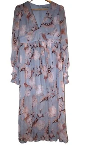Thurley silk long sleeve floral midi dress with front split sz 10 euc - Picture 1 of 5