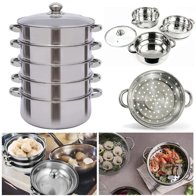 30cm Induktion Dampfgarer 5 Lagige Edelstahl Kochtopf Dampfkocher mit Glasdeckel