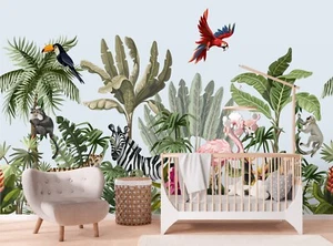 Kids Wallpaper Jungle Safari Animals Photo Wall Mural Nursery Decor 366x254 cm - Picture 1 of 13