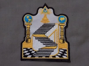 Masonic 4" Patch Iron Sew On 3*5*7 Stairway Pillars All Seeing Eye Past Master  - Picture 1 of 1