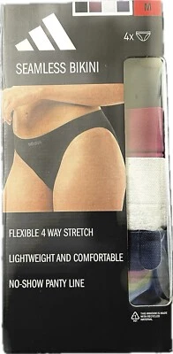 Paquete de 4 ropa interior de bikini sin costuras Adidas talla mediana, elástica ligera sin mostrar Foto 1 de 4