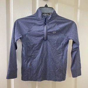 Vineyard Vines Performance Blue Heather Quarter Zip Long Sleeve Tee Boys Size 7 - Picture 1 of 12