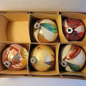 5 Shiny Brite Germany Vintage Glas Weihnachtsschmuck 2 dreifacher Einzug Glimmer Schablone - Bild 1 von 14