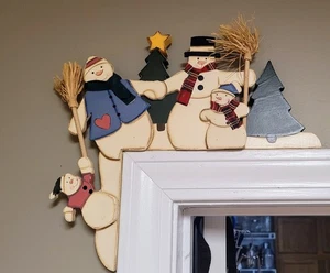 Mensola angolare natalizia vintage porta seduta pupazzo di neve alberi famiglia legno stratificato - Foto 1 di 8