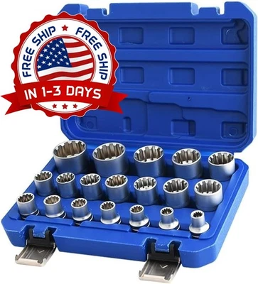 Juego Dados Estriados 1/2" Métrico 8-32mm 12 Puntas 19 Piezas, Métrica Universal - Image 1 of 4